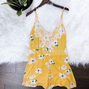 Yellow Floral & Lace Romper